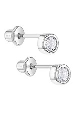 tiny silver 4mm round cubic zirconia baby screw back earrigs